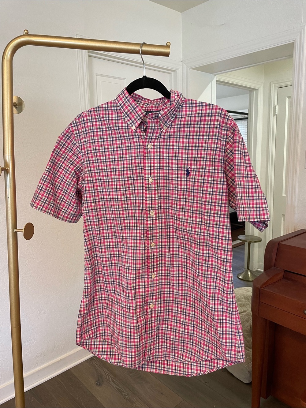 Ralph Lauren Pink Plaid Short-Sleeve Button-Down Shirt Size M